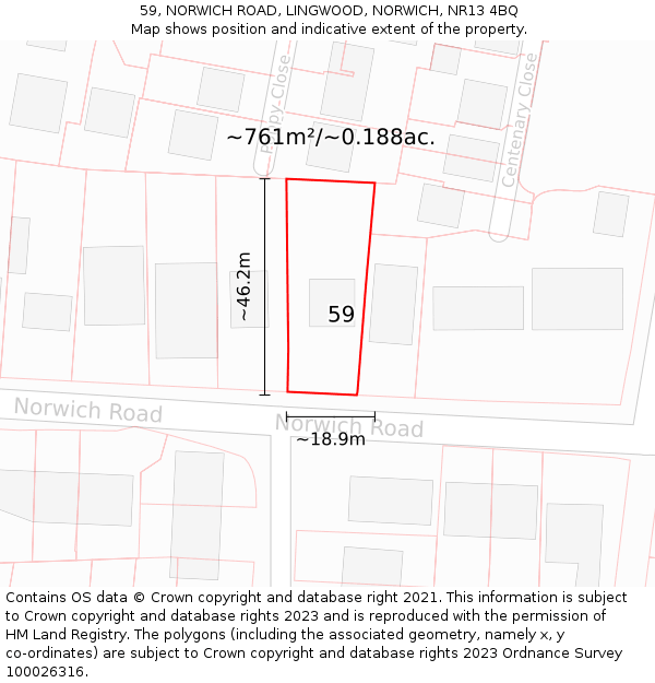 59, NORWICH ROAD, LINGWOOD, NORWICH, NR13 4BQ: Plot and title map