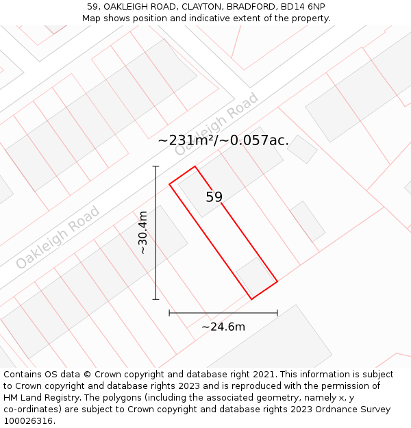 59, OAKLEIGH ROAD, CLAYTON, BRADFORD, BD14 6NP: Plot and title map