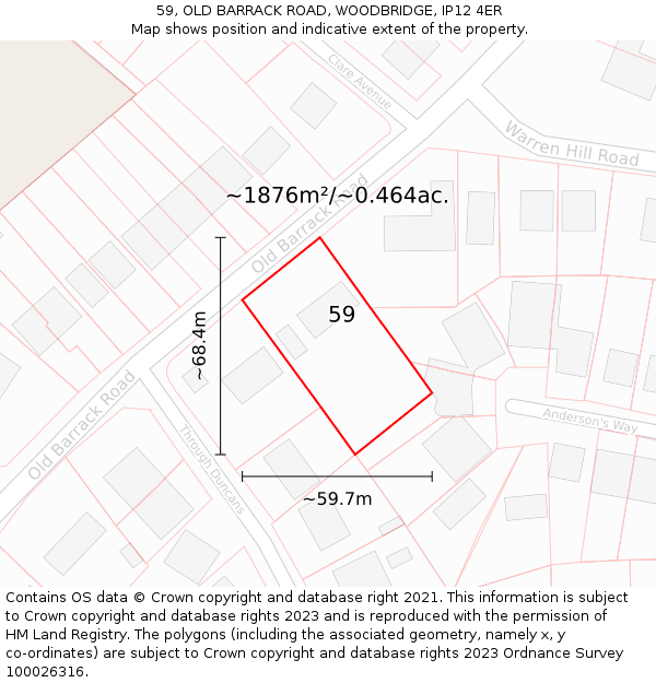 59, OLD BARRACK ROAD, WOODBRIDGE, IP12 4ER: Plot and title map