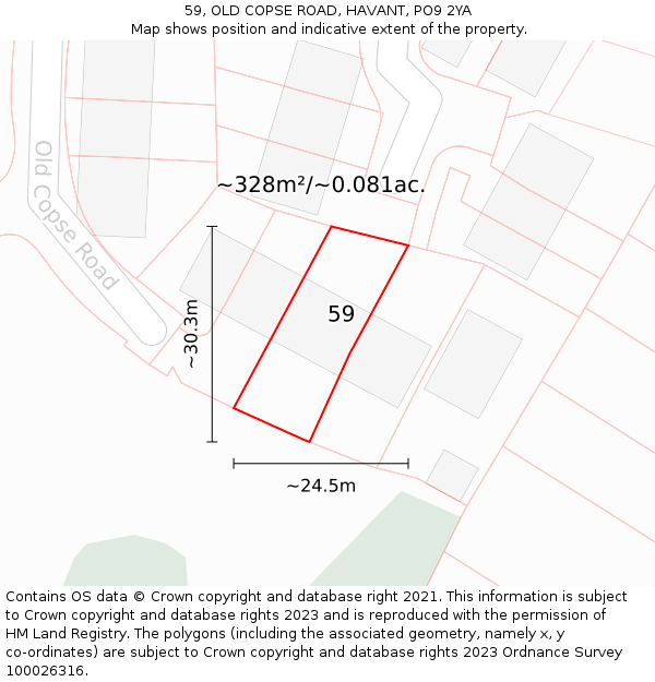 59, OLD COPSE ROAD, HAVANT, PO9 2YA: Plot and title map