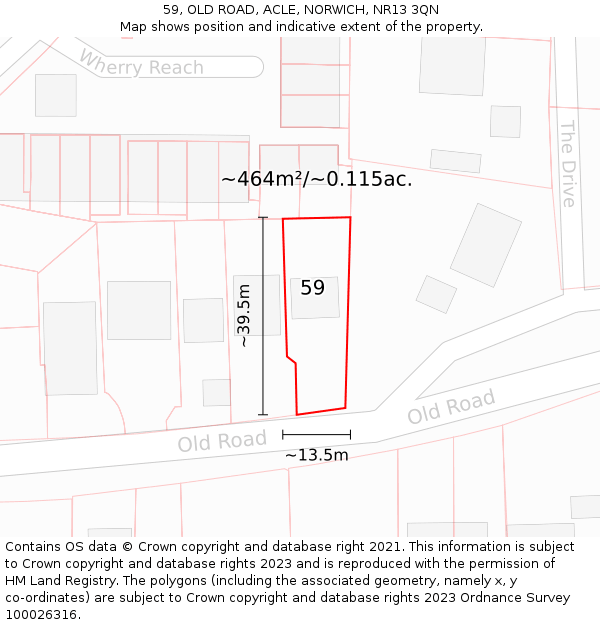 59, OLD ROAD, ACLE, NORWICH, NR13 3QN: Plot and title map