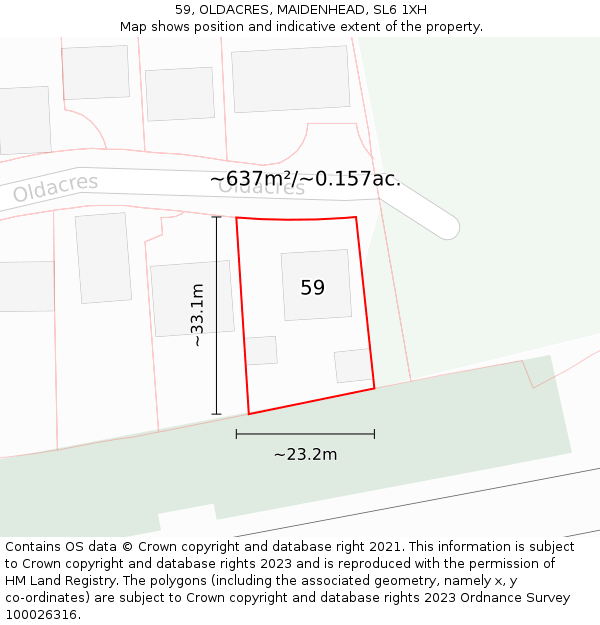 59, OLDACRES, MAIDENHEAD, SL6 1XH: Plot and title map