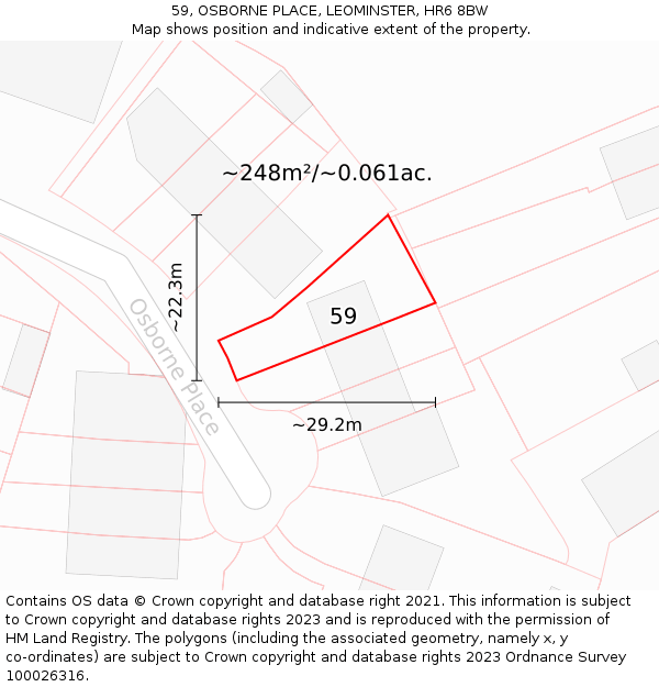 59, OSBORNE PLACE, LEOMINSTER, HR6 8BW: Plot and title map