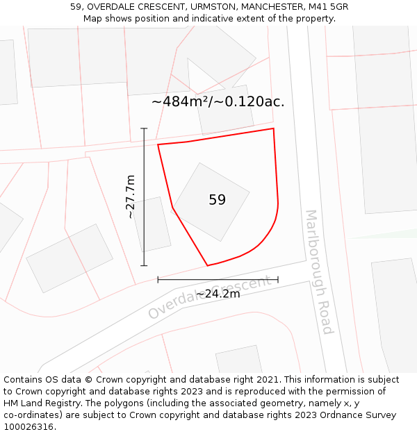 59, OVERDALE CRESCENT, URMSTON, MANCHESTER, M41 5GR: Plot and title map