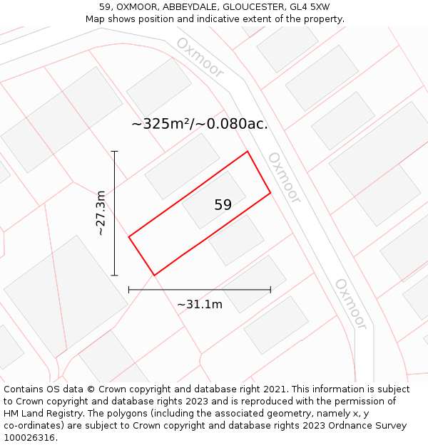 59, OXMOOR, ABBEYDALE, GLOUCESTER, GL4 5XW: Plot and title map