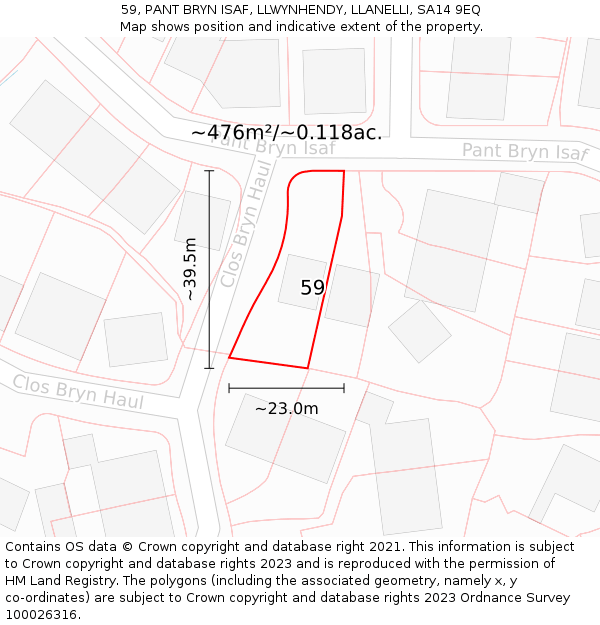 59, PANT BRYN ISAF, LLWYNHENDY, LLANELLI, SA14 9EQ: Plot and title map