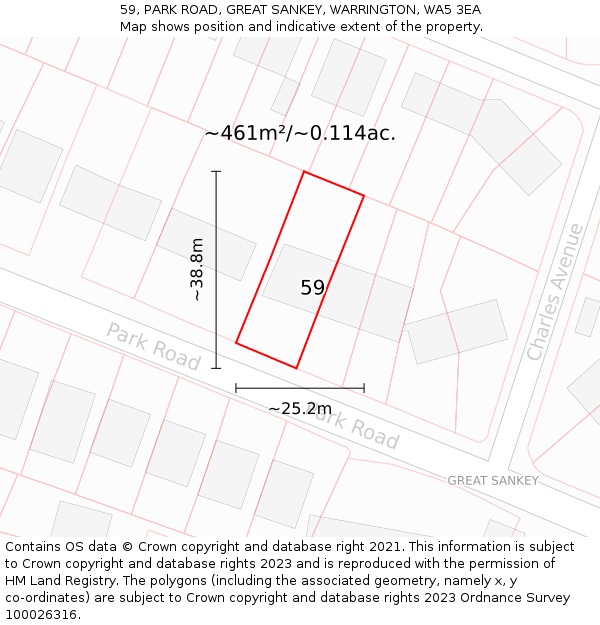 59, PARK ROAD, GREAT SANKEY, WARRINGTON, WA5 3EA: Plot and title map