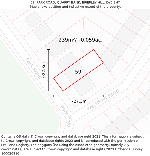 59, PARK ROAD, QUARRY BANK, BRIERLEY HILL, DY5 2HT: Plot and title map