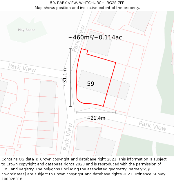 59, PARK VIEW, WHITCHURCH, RG28 7FE: Plot and title map