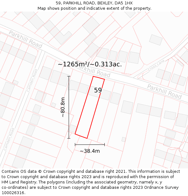 59, PARKHILL ROAD, BEXLEY, DA5 1HX: Plot and title map