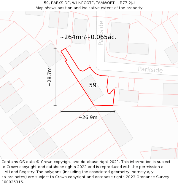 59, PARKSIDE, WILNECOTE, TAMWORTH, B77 2JU: Plot and title map