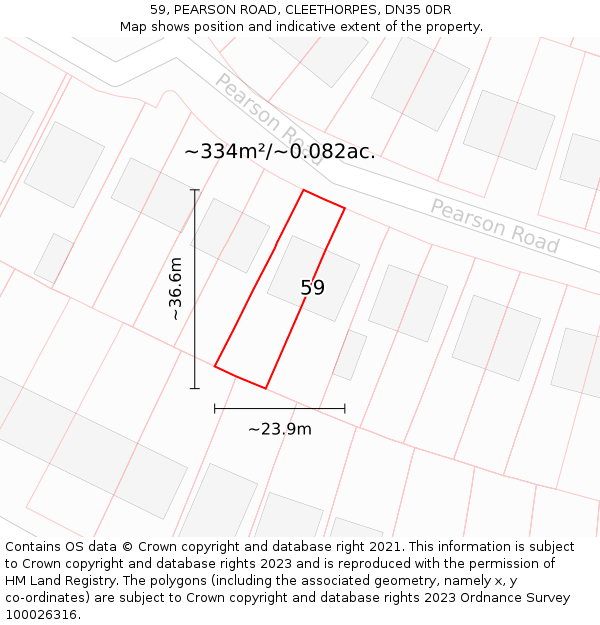 59, PEARSON ROAD, CLEETHORPES, DN35 0DR: Plot and title map