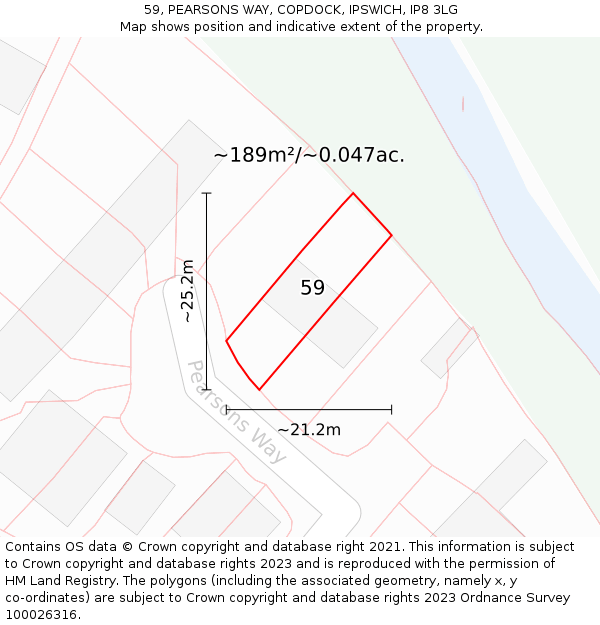 59, PEARSONS WAY, COPDOCK, IPSWICH, IP8 3LG: Plot and title map