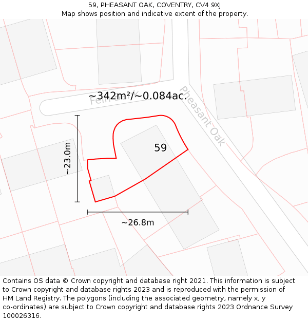 59, PHEASANT OAK, COVENTRY, CV4 9XJ: Plot and title map