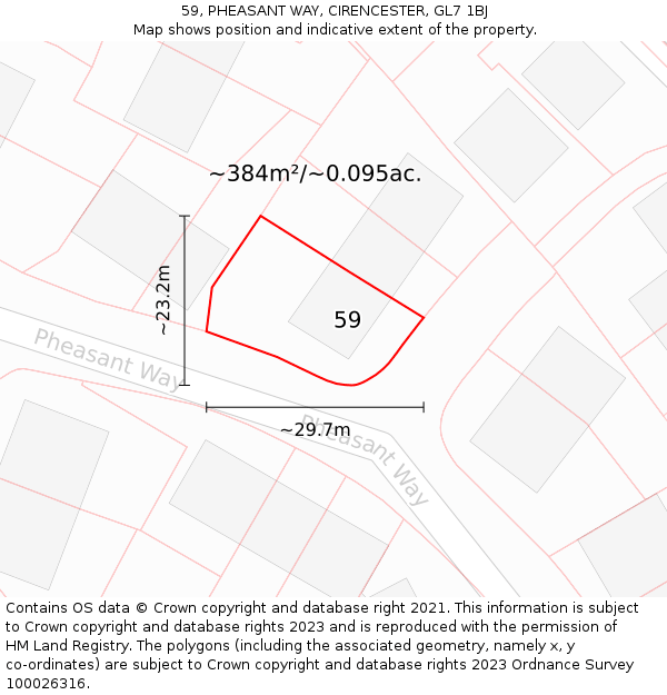 59, PHEASANT WAY, CIRENCESTER, GL7 1BJ: Plot and title map