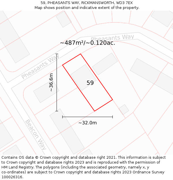 59, PHEASANTS WAY, RICKMANSWORTH, WD3 7EX: Plot and title map