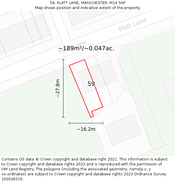 59, PLATT LANE, MANCHESTER, M14 5NF: Plot and title map