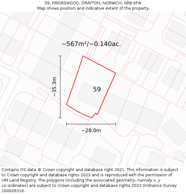 59, PRIORSWOOD, DRAYTON, NORWICH, NR8 6FW: Plot and title map