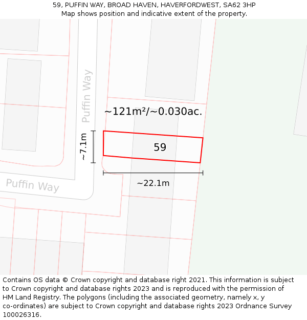 59, PUFFIN WAY, BROAD HAVEN, HAVERFORDWEST, SA62 3HP: Plot and title map