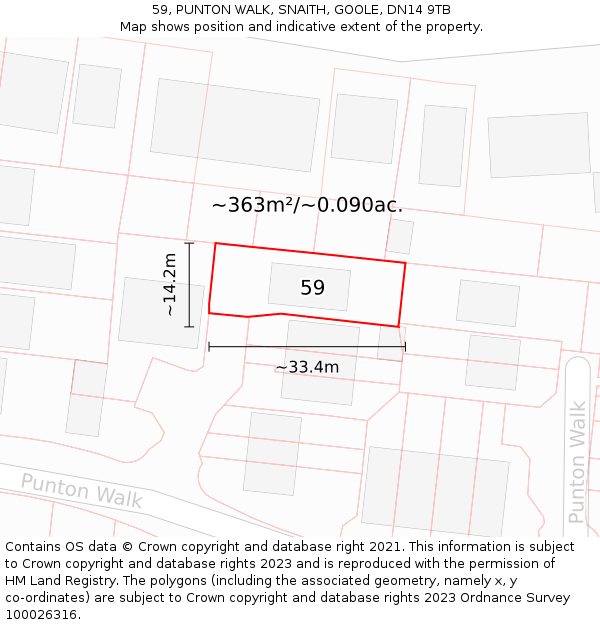 59, PUNTON WALK, SNAITH, GOOLE, DN14 9TB: Plot and title map