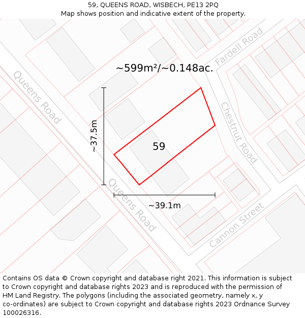 59, QUEENS ROAD, WISBECH, PE13 2PQ: Plot and title map