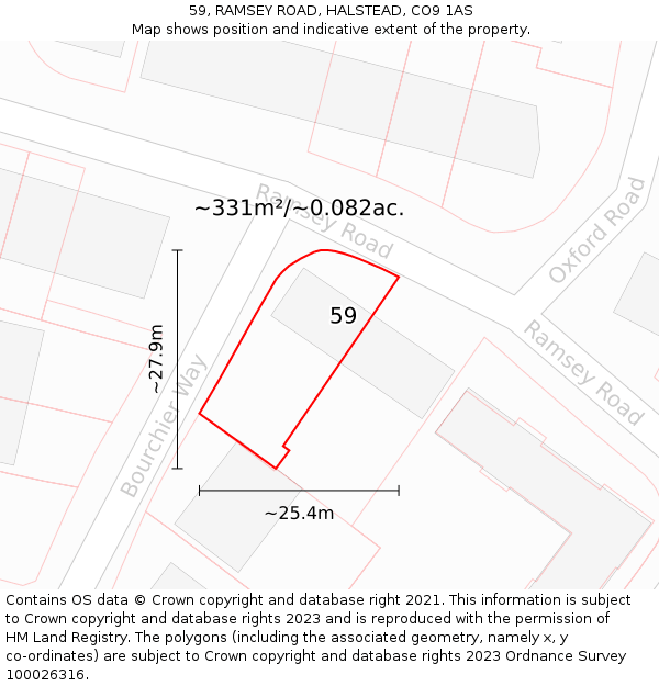 59, RAMSEY ROAD, HALSTEAD, CO9 1AS: Plot and title map