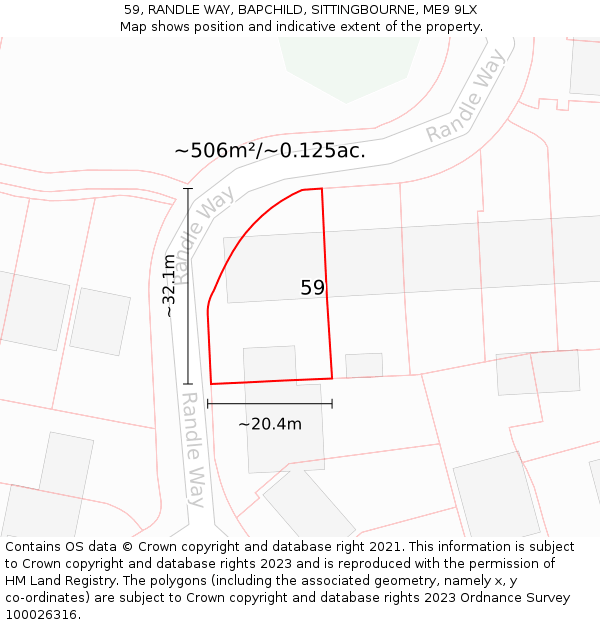 59, RANDLE WAY, BAPCHILD, SITTINGBOURNE, ME9 9LX: Plot and title map