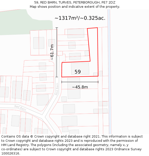 59, RED BARN, TURVES, PETERBOROUGH, PE7 2DZ: Plot and title map