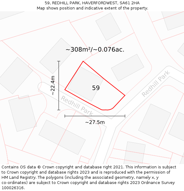 59, REDHILL PARK, HAVERFORDWEST, SA61 2HA: Plot and title map