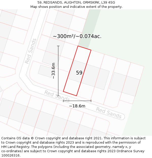 59, REDSANDS, AUGHTON, ORMSKIRK, L39 4SG: Plot and title map