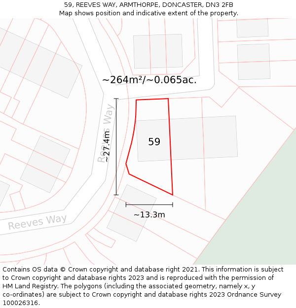 59, REEVES WAY, ARMTHORPE, DONCASTER, DN3 2FB: Plot and title map