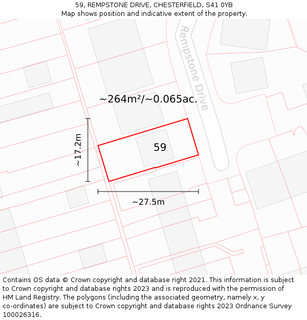 59, REMPSTONE DRIVE, CHESTERFIELD, S41 0YB: Plot and title map