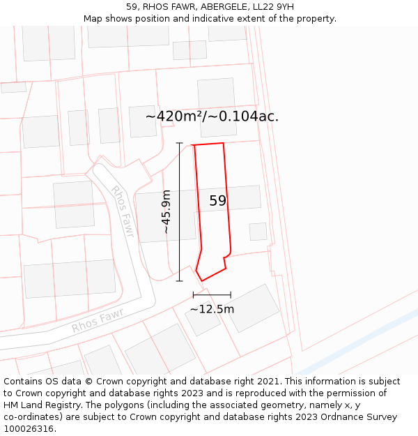 59, RHOS FAWR, ABERGELE, LL22 9YH: Plot and title map