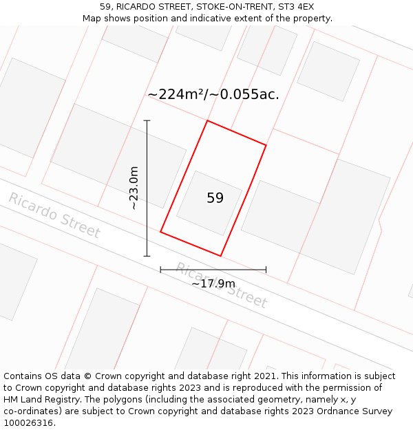 59, RICARDO STREET, STOKE-ON-TRENT, ST3 4EX: Plot and title map