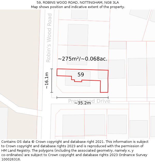 59, ROBINS WOOD ROAD, NOTTINGHAM, NG8 3LA: Plot and title map