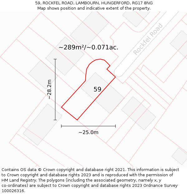 59, ROCKFEL ROAD, LAMBOURN, HUNGERFORD, RG17 8NG: Plot and title map