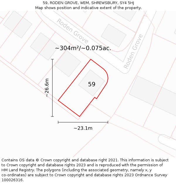 59, RODEN GROVE, WEM, SHREWSBURY, SY4 5HJ: Plot and title map