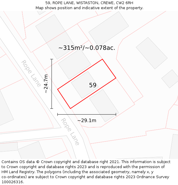 59, ROPE LANE, WISTASTON, CREWE, CW2 6RH: Plot and title map