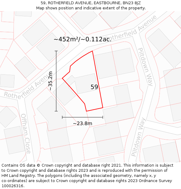 59, ROTHERFIELD AVENUE, EASTBOURNE, BN23 8JZ: Plot and title map