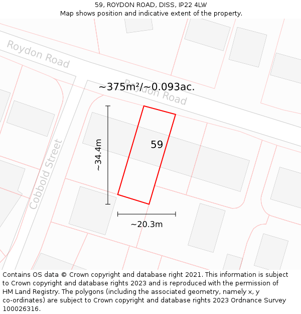 59, ROYDON ROAD, DISS, IP22 4LW: Plot and title map