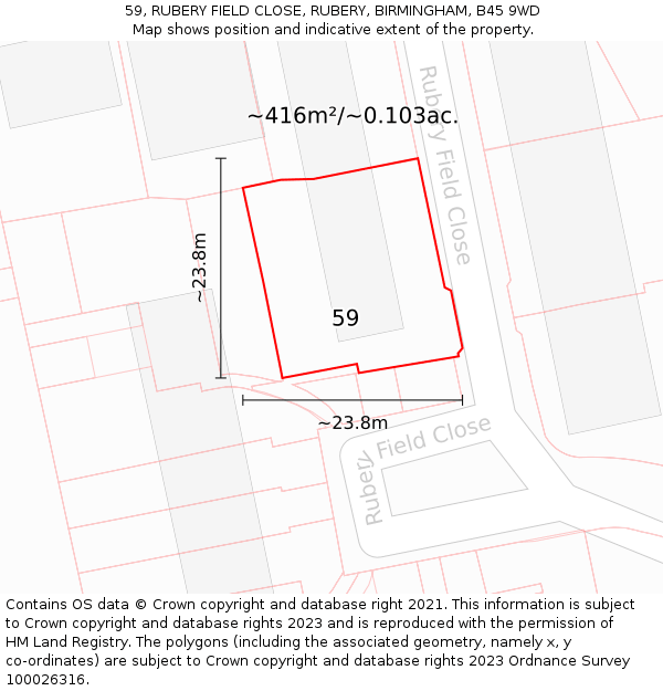 59, RUBERY FIELD CLOSE, RUBERY, BIRMINGHAM, B45 9WD: Plot and title map