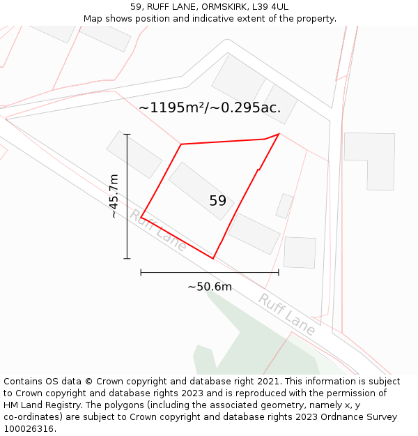 59, RUFF LANE, ORMSKIRK, L39 4UL: Plot and title map