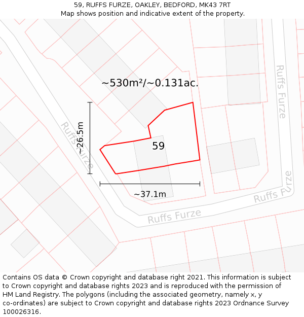 59, RUFFS FURZE, OAKLEY, BEDFORD, MK43 7RT: Plot and title map