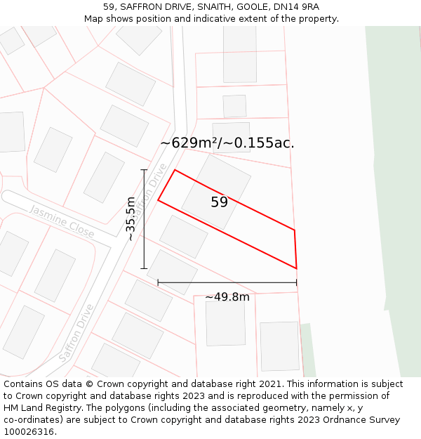 59, SAFFRON DRIVE, SNAITH, GOOLE, DN14 9RA: Plot and title map