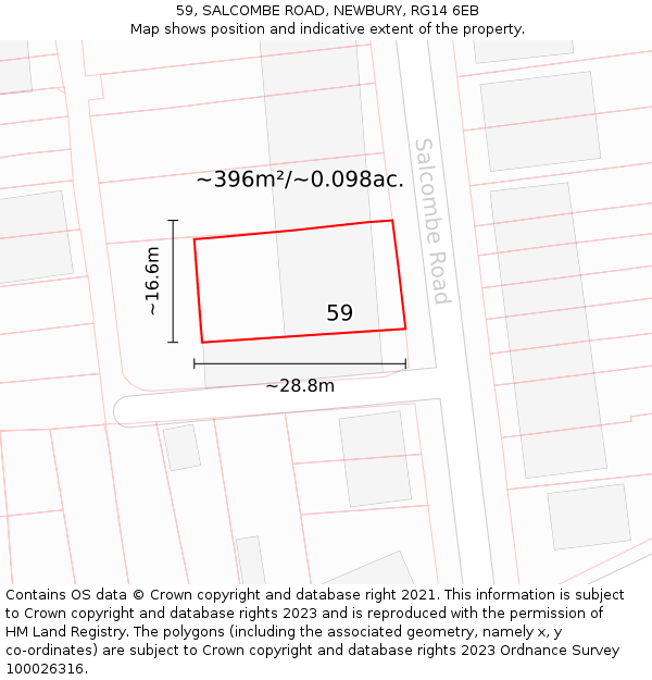 59, SALCOMBE ROAD, NEWBURY, RG14 6EB: Plot and title map