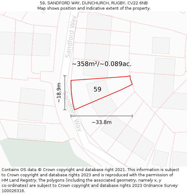 59, SANDFORD WAY, DUNCHURCH, RUGBY, CV22 6NB: Plot and title map