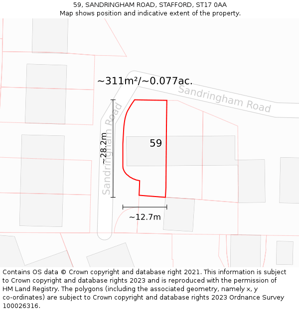 59, SANDRINGHAM ROAD, STAFFORD, ST17 0AA: Plot and title map