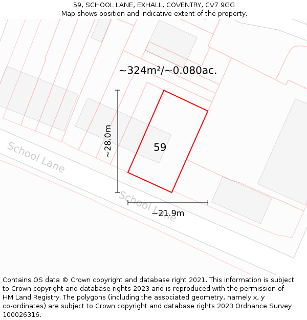 59, SCHOOL LANE, EXHALL, COVENTRY, CV7 9GG: Plot and title map