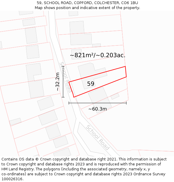 59, SCHOOL ROAD, COPFORD, COLCHESTER, CO6 1BU: Plot and title map