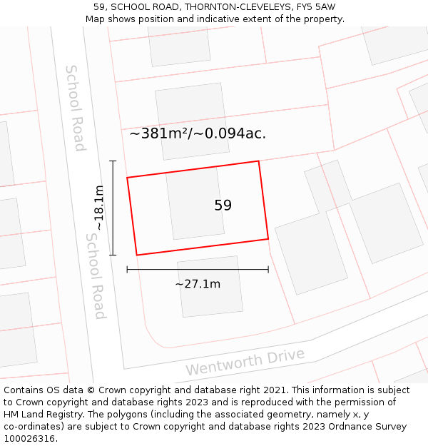 59, SCHOOL ROAD, THORNTON-CLEVELEYS, FY5 5AW: Plot and title map